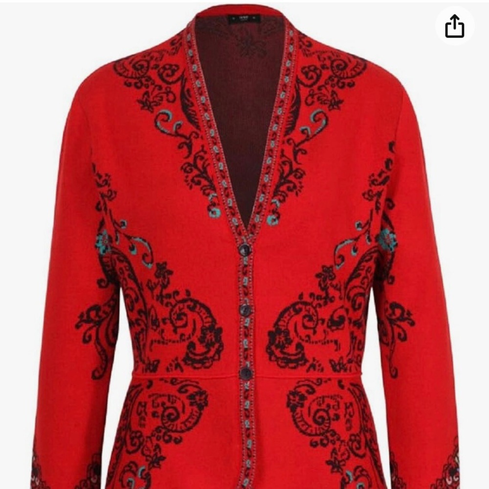 IVKO-Floral Cárdigan Peplum in Red, Size 10, EUR 40,Cotton